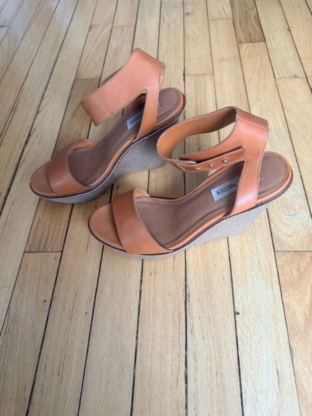 Steve Madden Cognac Tan Ankle-Strap Wedge Sandals - Picture 4 of 6